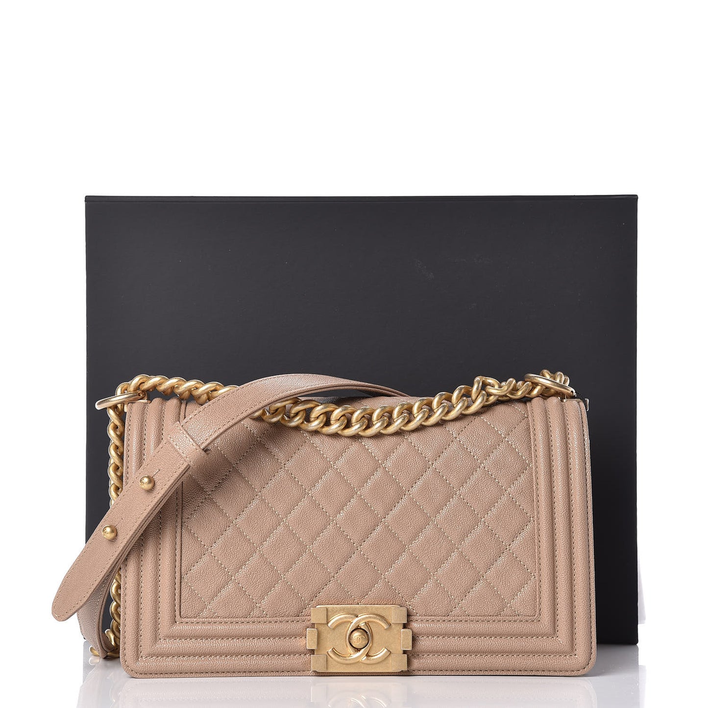 Caviar Quilted Medium Boy Flap Dark Beige