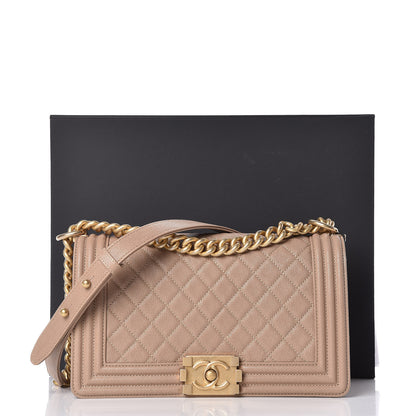 Chanel Caviar Quilted Medium Boy Flap Dark Beige 10 of 10