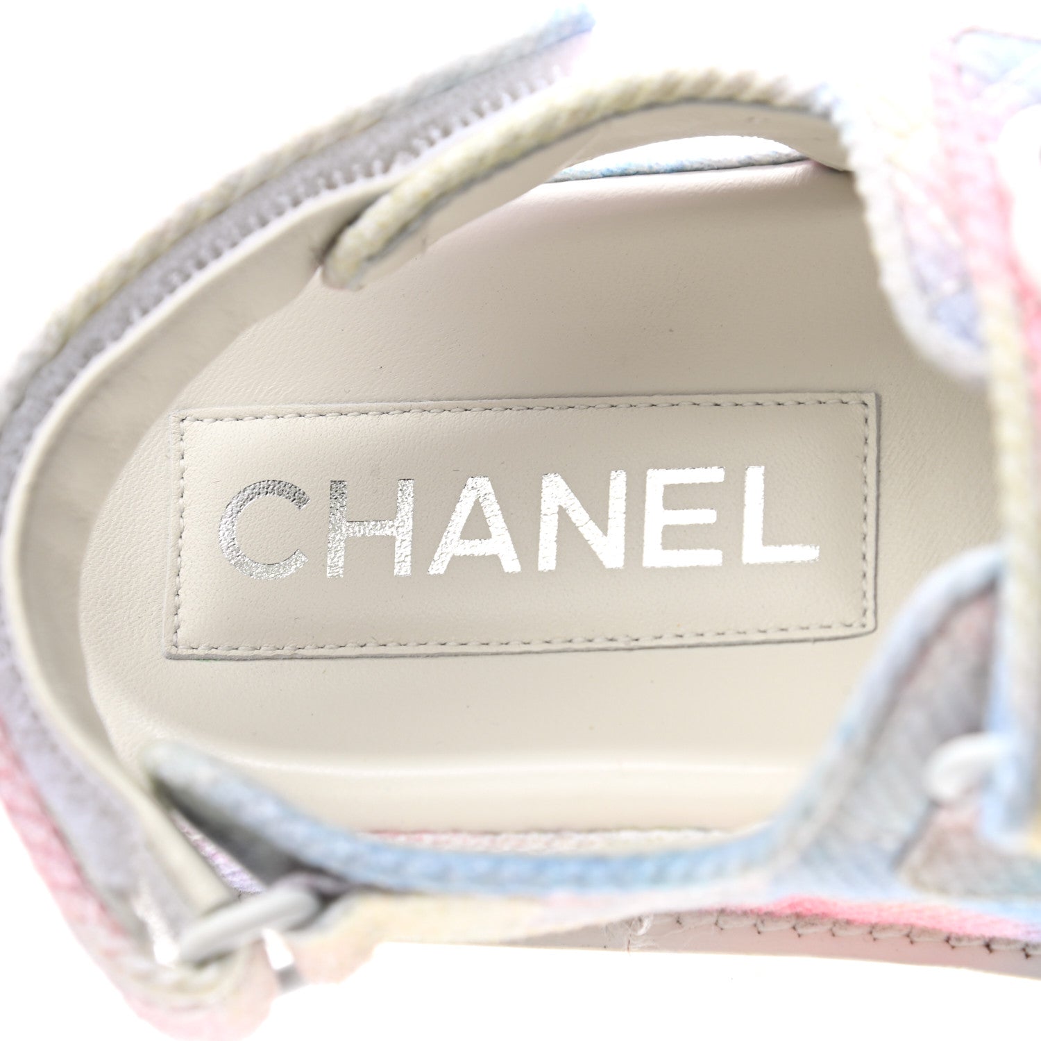 Chanel Printed Fabric Quilted Dad Sandals 35 Green Pink Blue 6 of 8