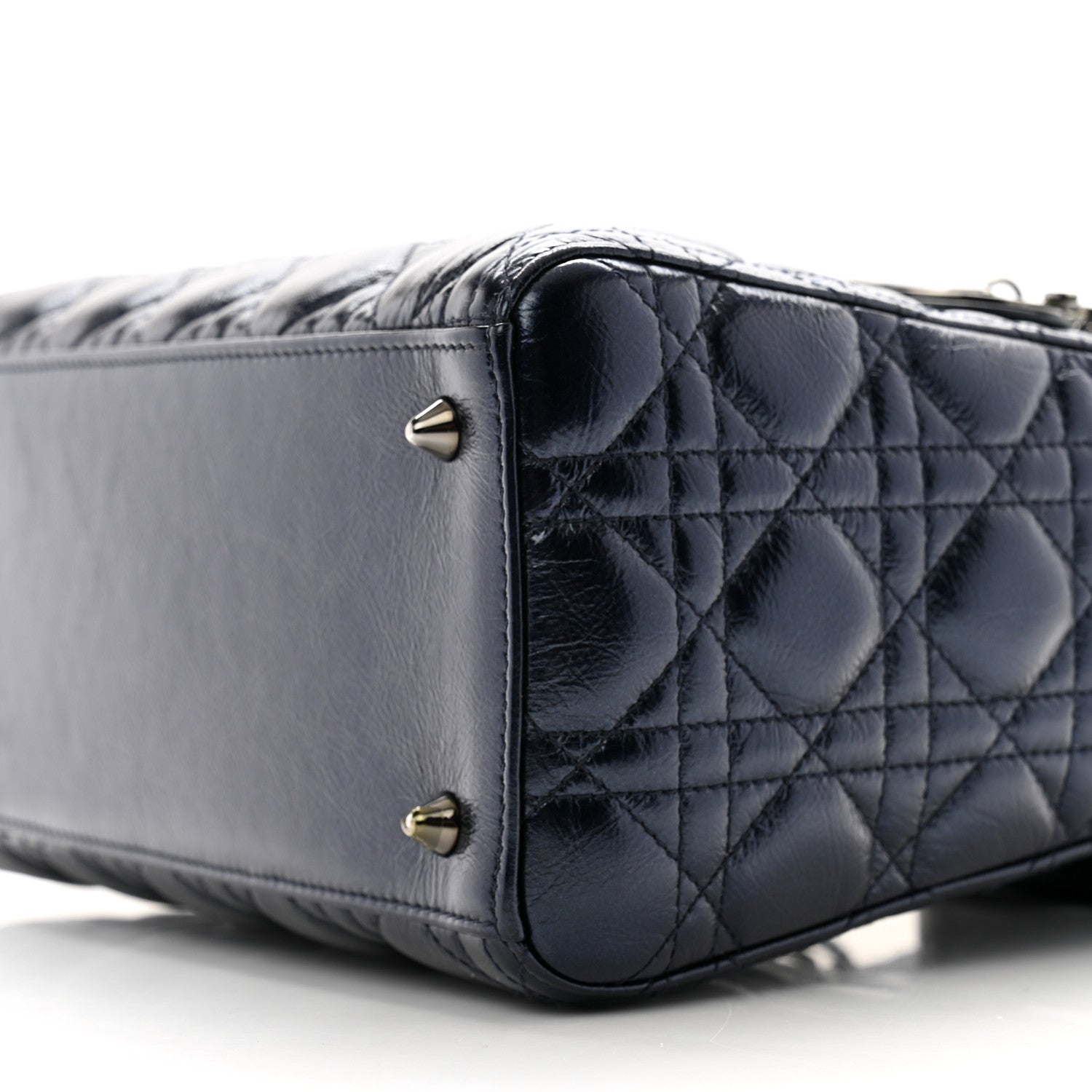 Christian Dior Metallic Lambskin Cannage Medium Lady Dior Navy Blue 10 of 12