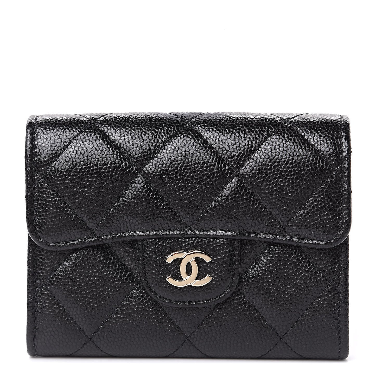 Caviar Quilted Flap Card Holder Wallet Black