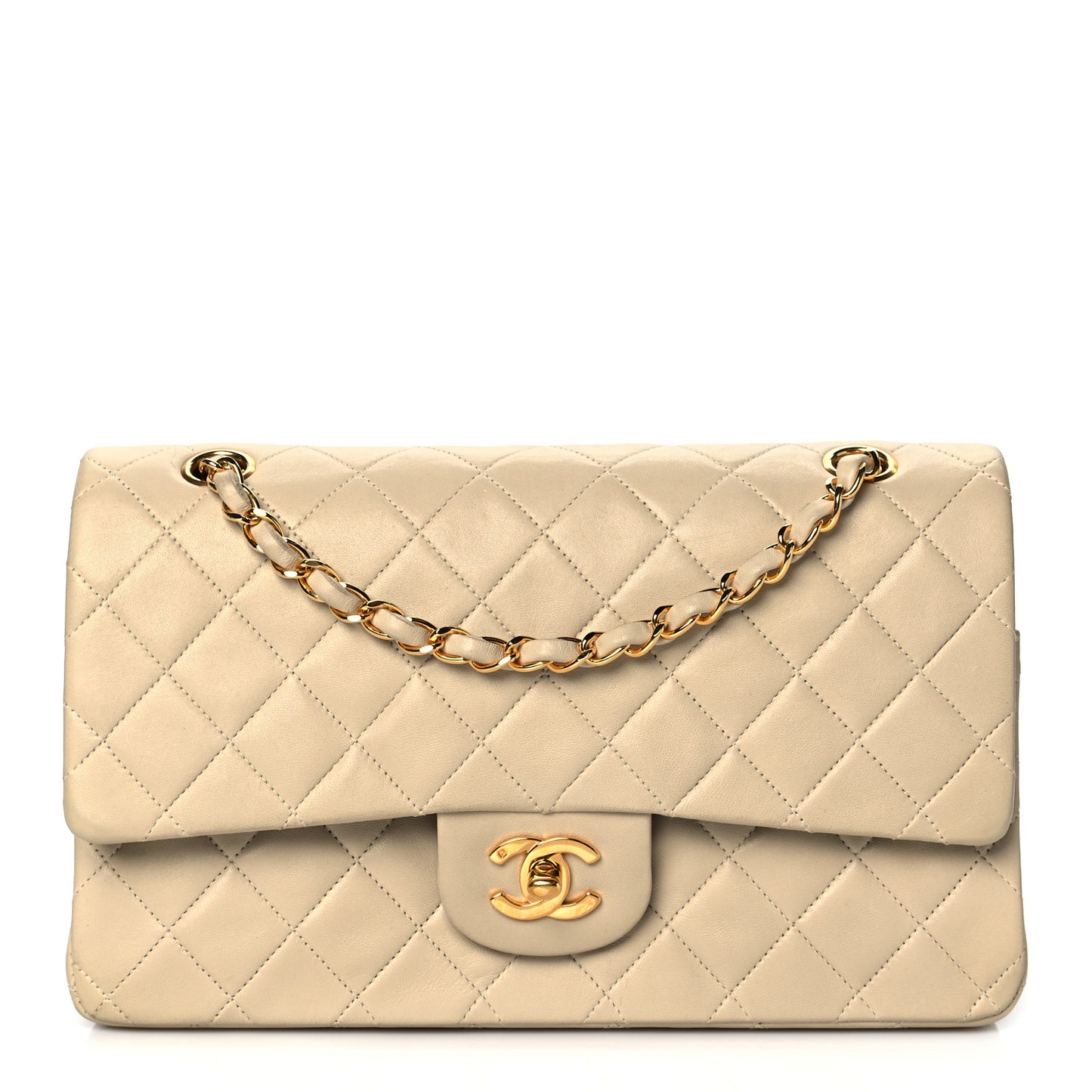 Lambskin Quilted Small Double Flap Beige