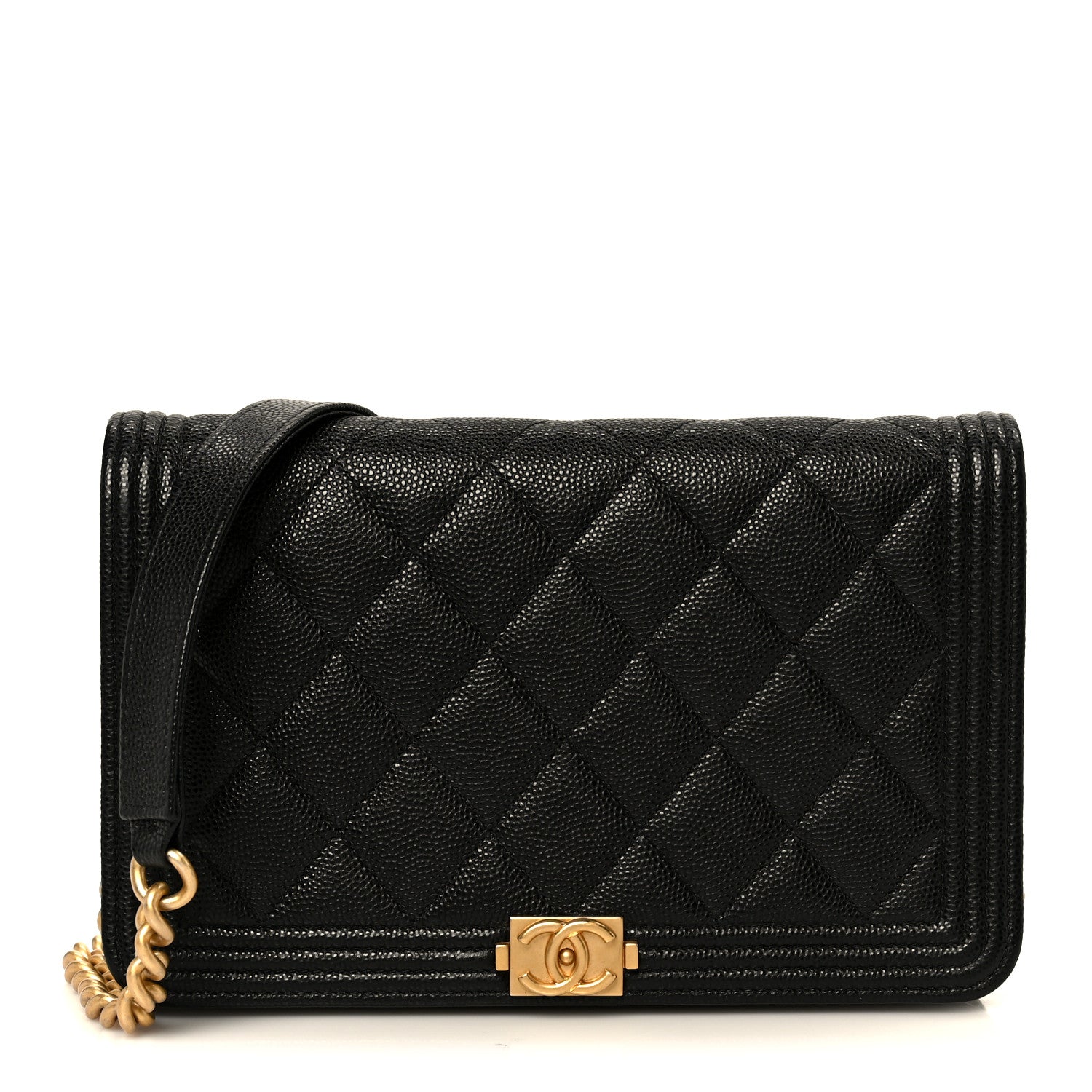 Chanel Caviar Quilted Boy Wallet On Chain WOC Black 1 of 12