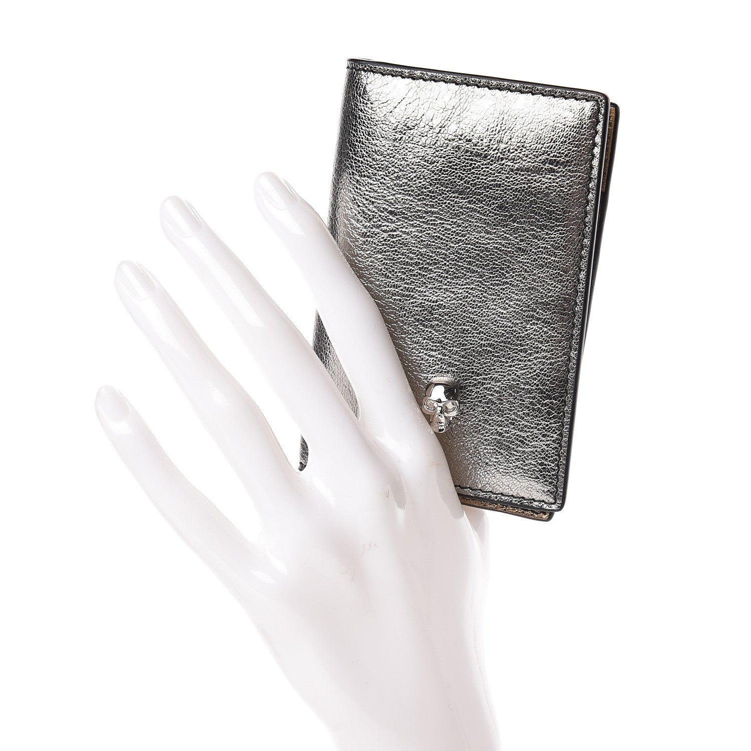 Alexander McQueen Metallic Calfskin Skull Bi Fold Card Holder Silver 2 of 9