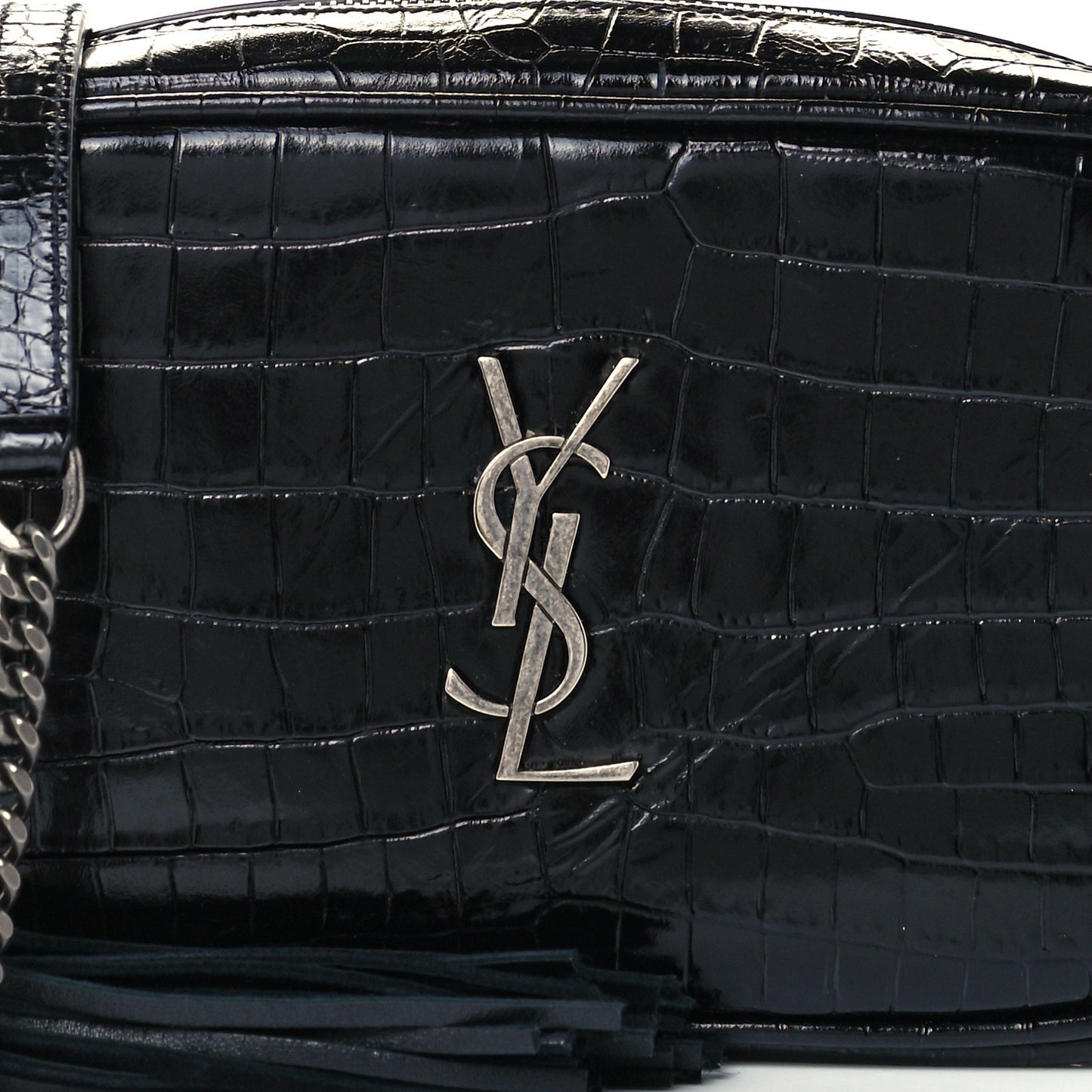 Calfskin Crocodile Embossed Monogram Mini Lou Camera Bag Black
