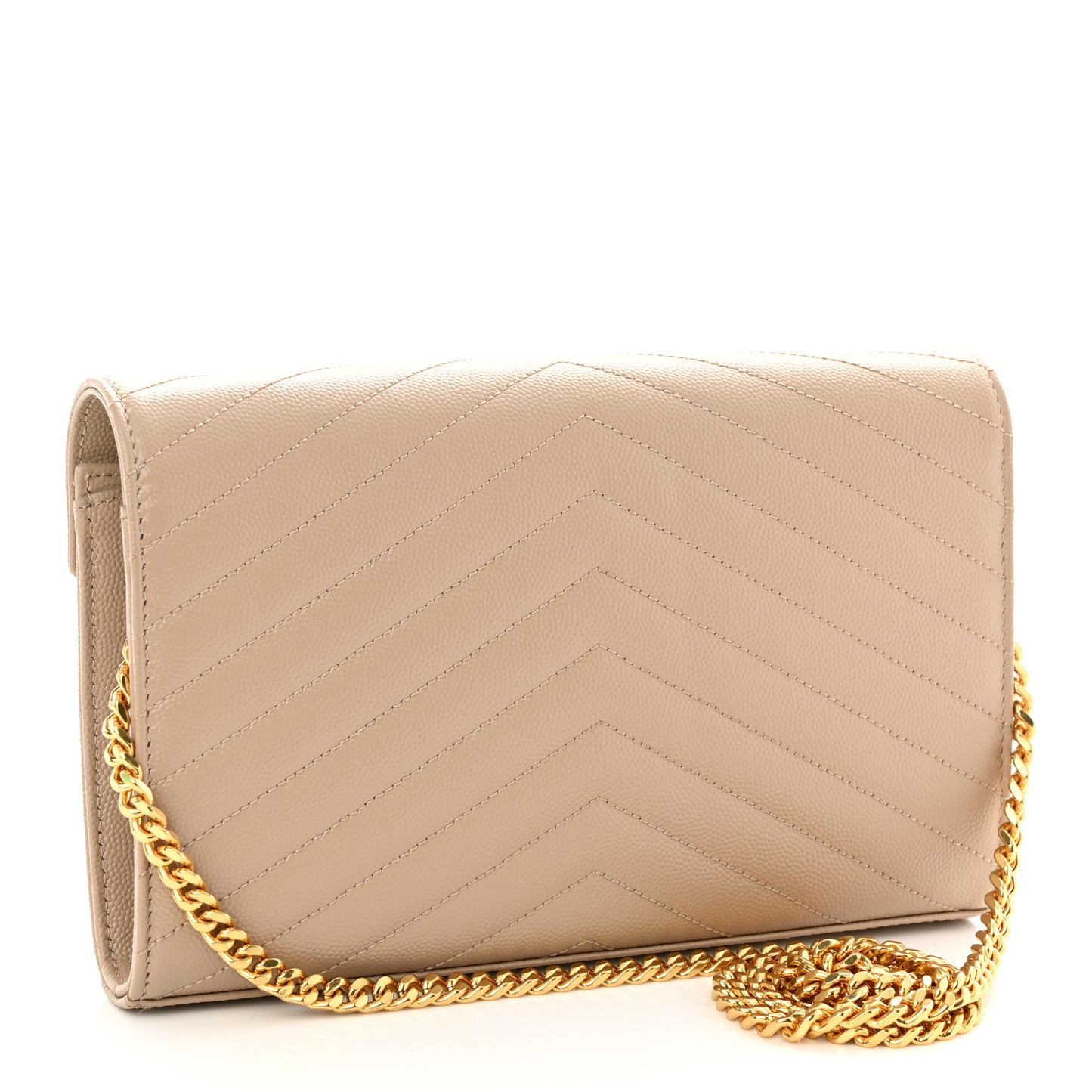 Grain De Poudre Matelasse Chevron Monogram Chain Wallet Dark Beige