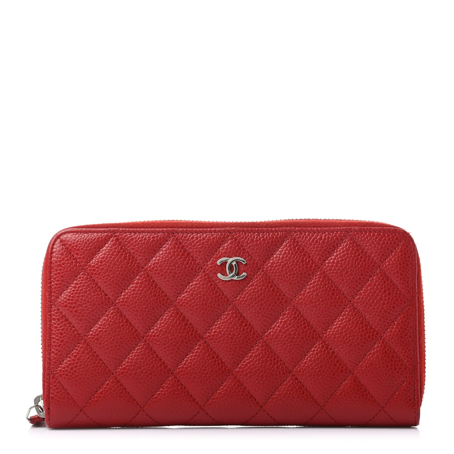 Caviar Quilted Large Gusset Zip Around Wallet Red
