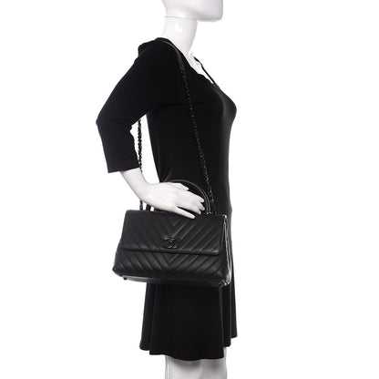 Chanel Caviar Chevron Quilted Small Coco Handle Flap So Black 2 of 9