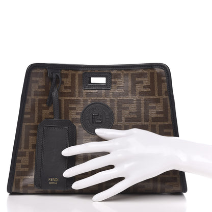 Fendi Glazed Fabric Vitello Century FF 1974 Stamp Patch Mini Peekaboo Defender Cover Mogano Panna Black 2 of 8