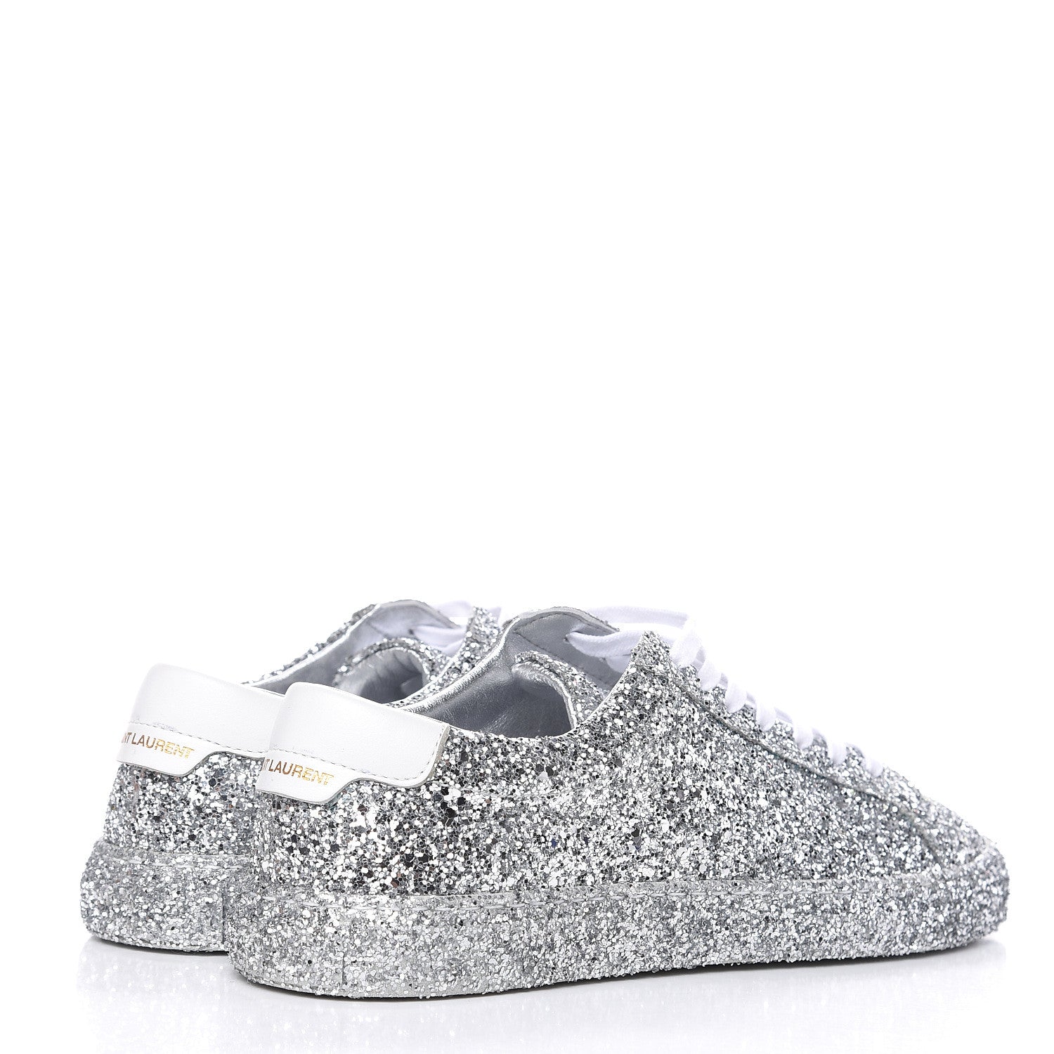 Saint Laurent Calfskin Crystal Glitter Andy Sneakers 37.5 Silver 4 of 8