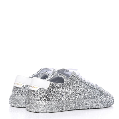 Saint Laurent Calfskin Crystal Glitter Andy Sneakers 37.5 Silver 4 of 8