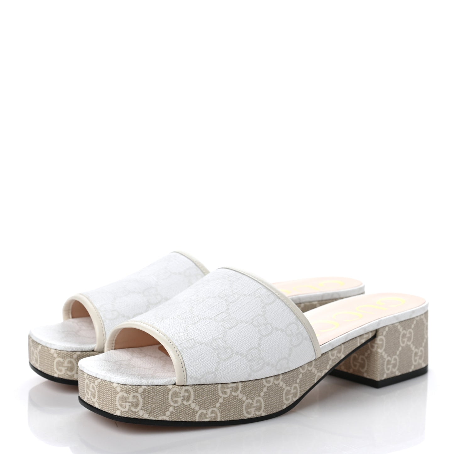 GG Supreme Monogram Malaga Kid Platform Mule Sandals 40 White Mystic White