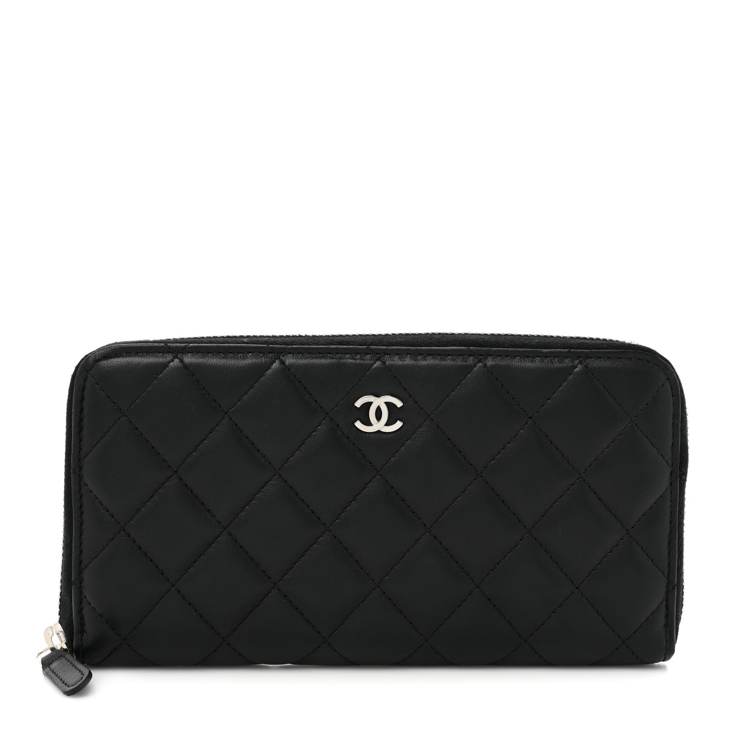 Lambskin Quilted Large Gusset Zip Around Wallet Black