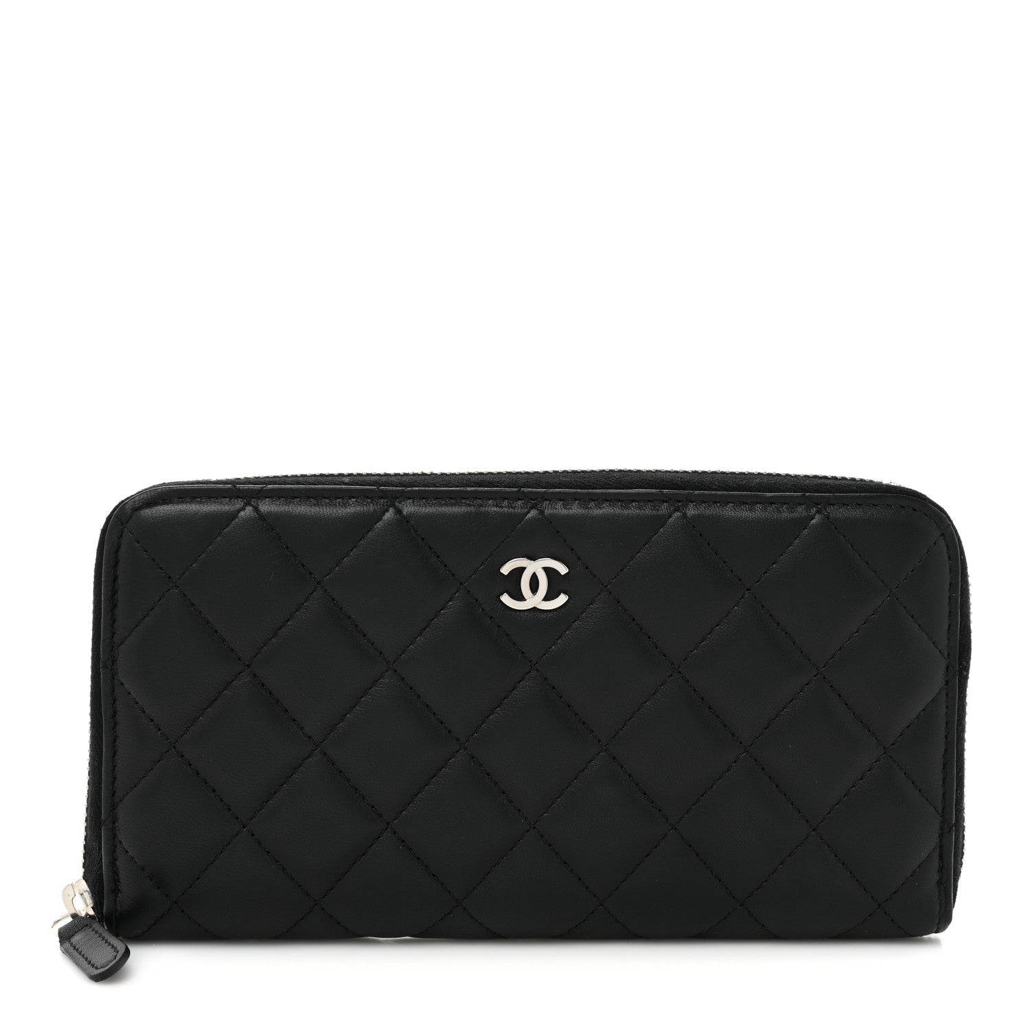 Chanel Lambskin Quilted Large Gusset Zip Around Wallet Black 1 of 15