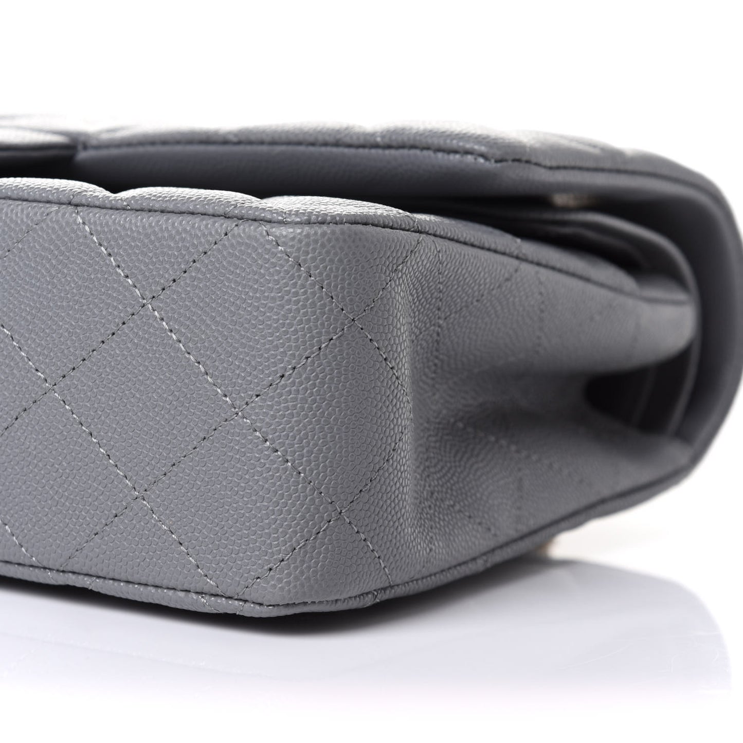 Caviar Quilted Medium Double Flap Grey