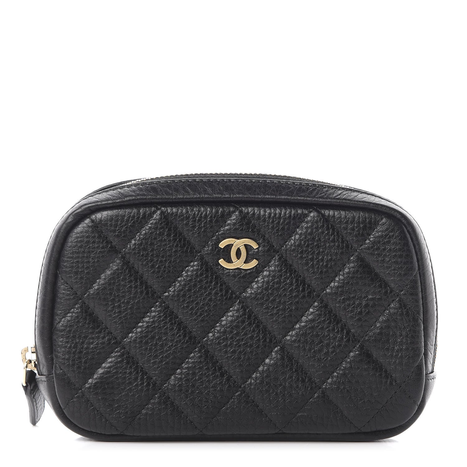 Chanel Grained Calfskin Quilted Small Curvy Pouch Cosmetic Case Black 1 of 7