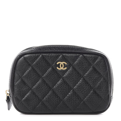 Chanel Grained Calfskin Quilted Small Curvy Pouch Cosmetic Case Black 1 of 7