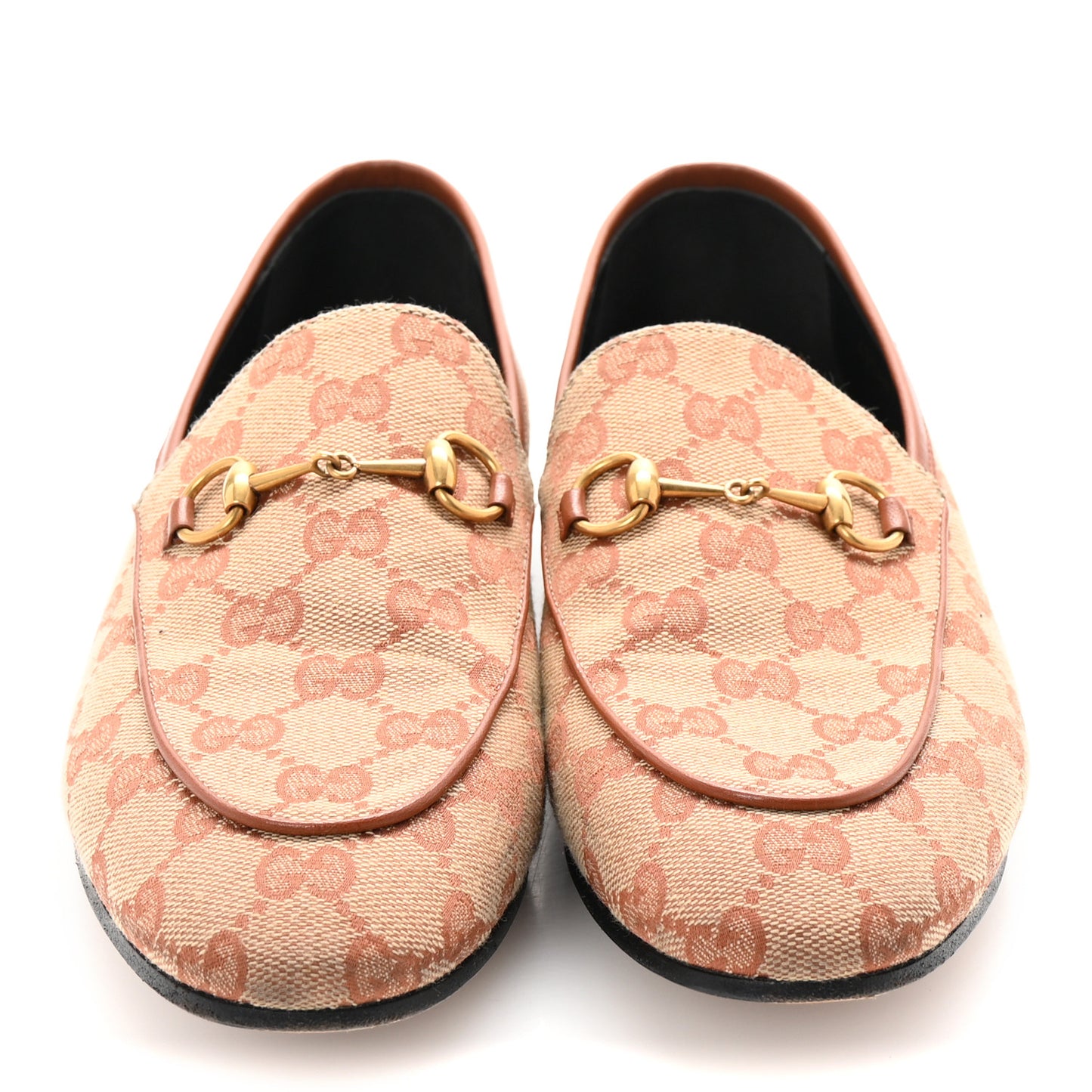 Canvas GG Monogram Horsebit Womens Jordaan Loafers 39.5 Beige Ruggine Rust