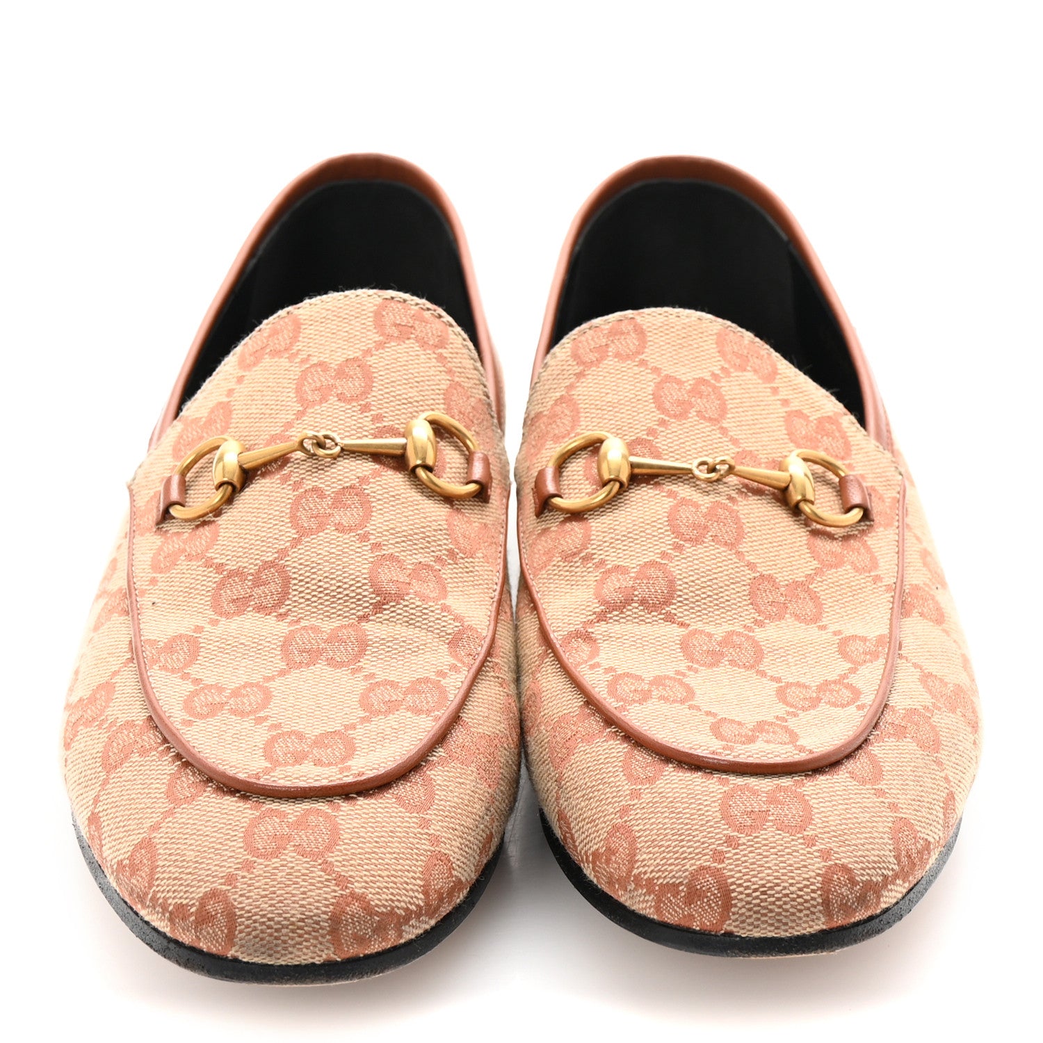 Gucci Canvas GG Monogram Horsebit Womens Jordaan Loafers 39.5 Beige Ruggine Rust 3 of 10