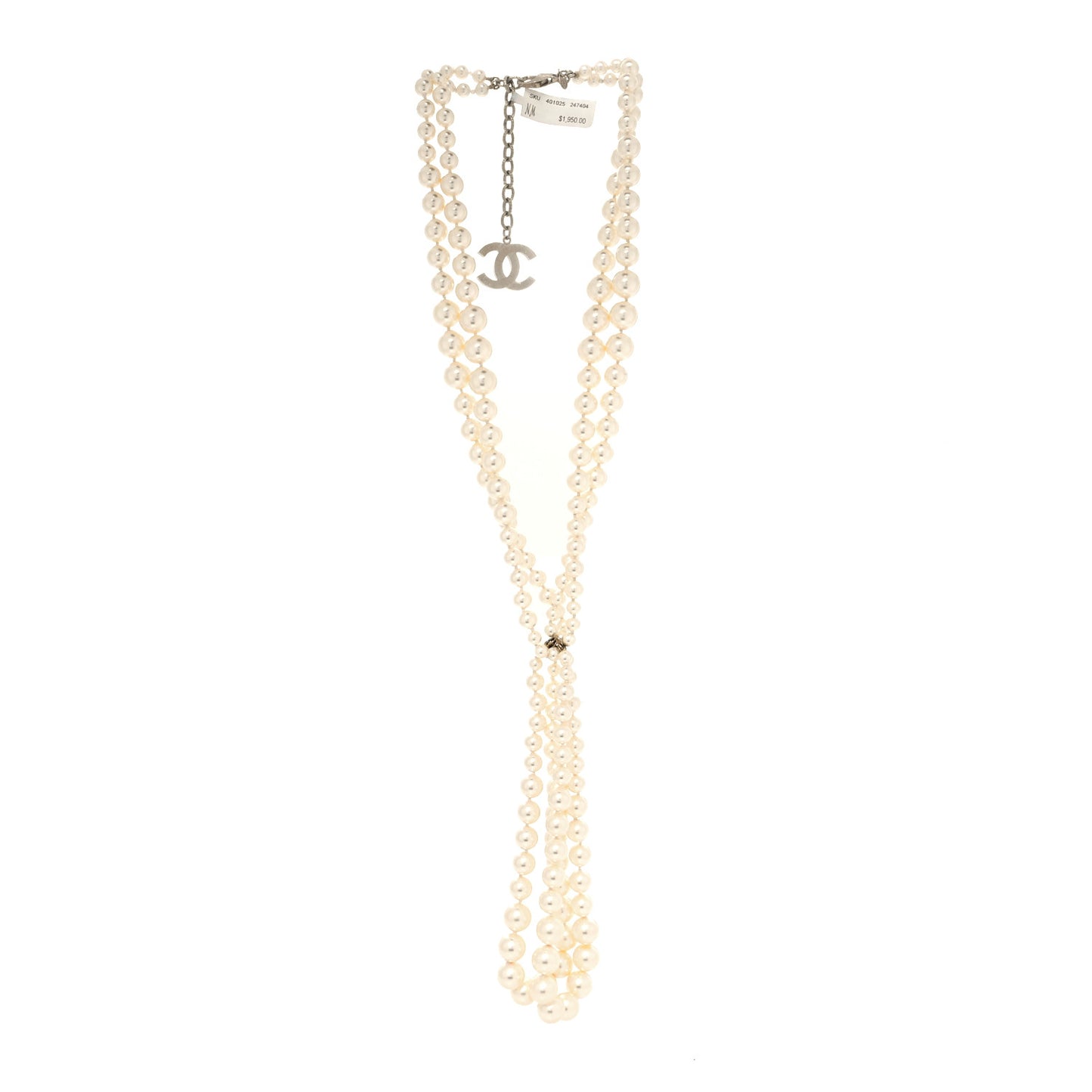 Graduated Pearl CC Long Necklace
