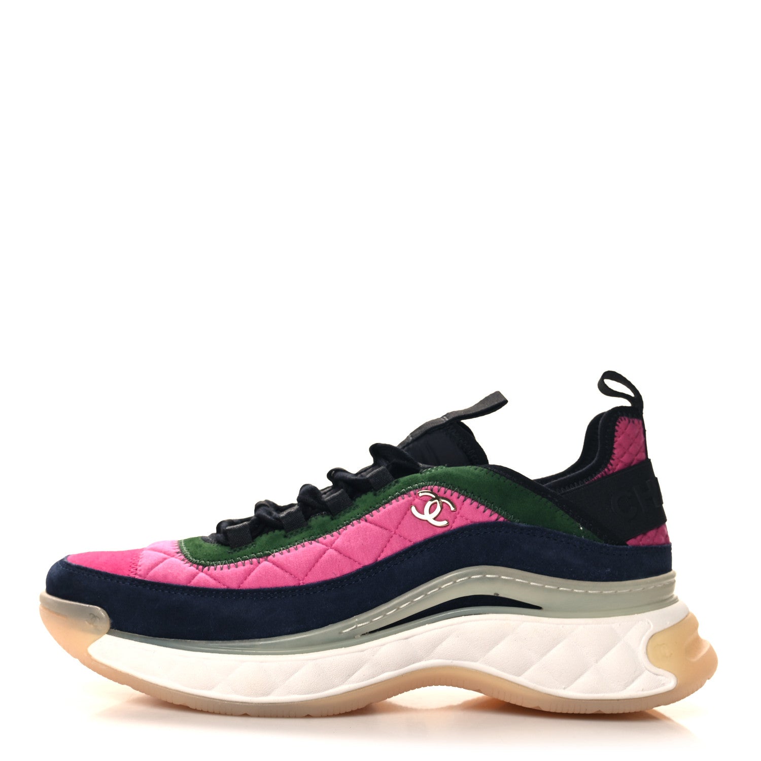 Chanel Velvet Calfskin Mixed Fibers CC Sneakers 41 Dark Pink Green 1 of 9