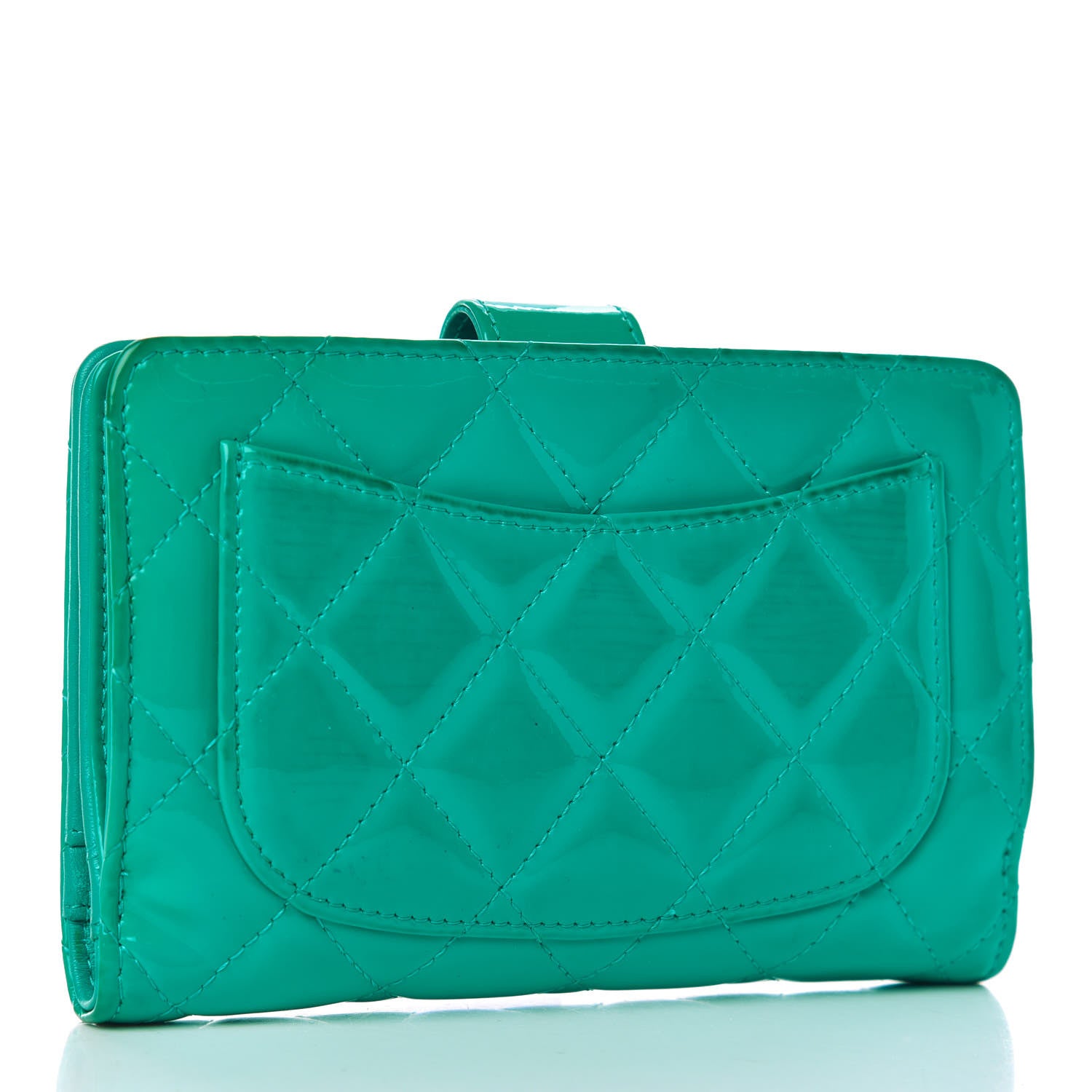 Chanel Patent Quilted Zip Pocket Wallet Turquoise 3 of 26