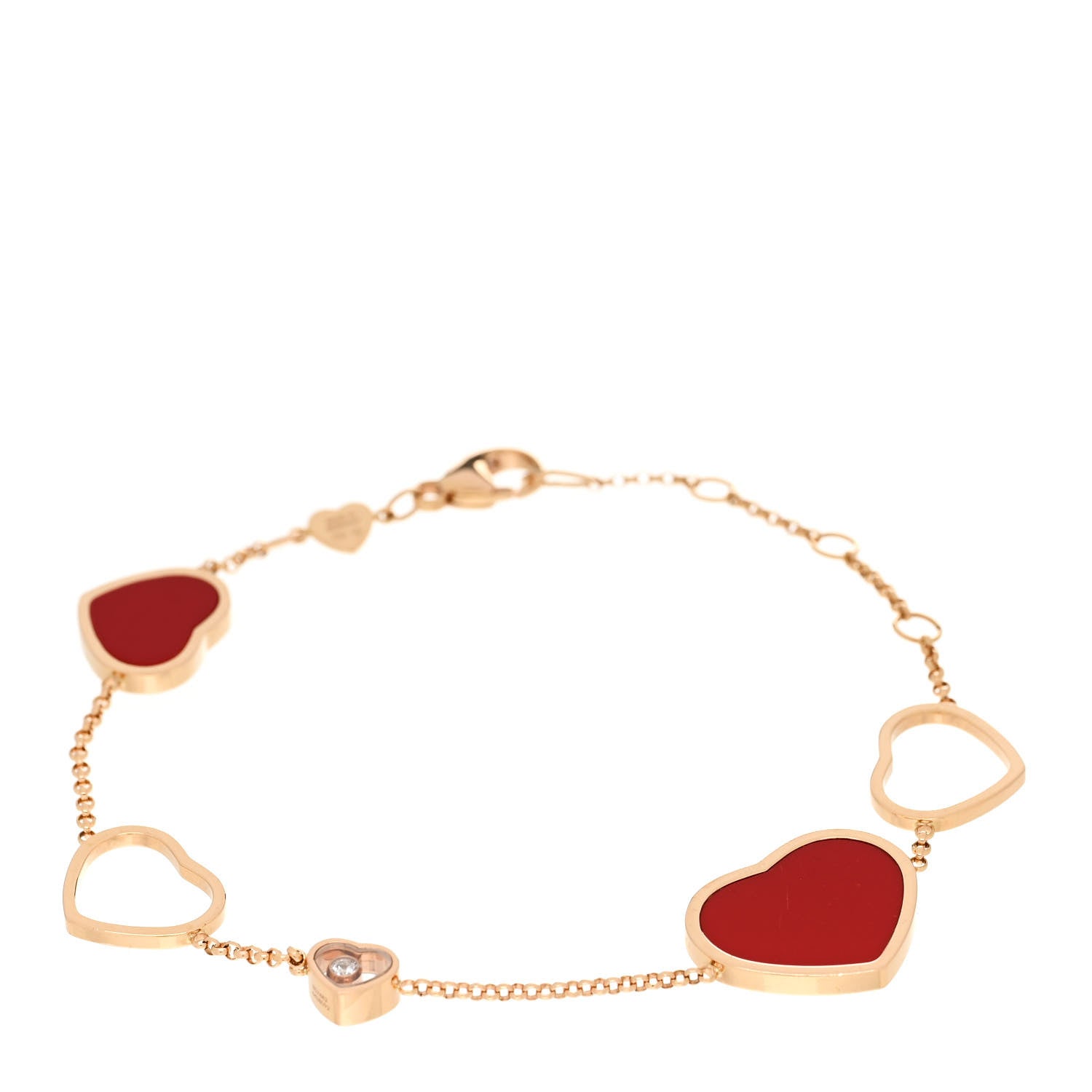 Chopard 18K Rose Gold Diamond Happy Hearts Bracelet Red 1 of 6