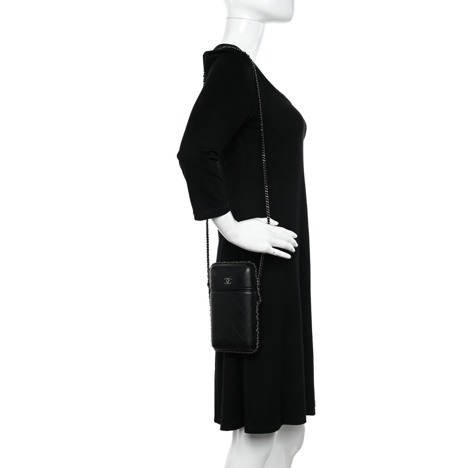 Chanel Lambskin Quilted Chain Around Phone Holder Black 2 of 10