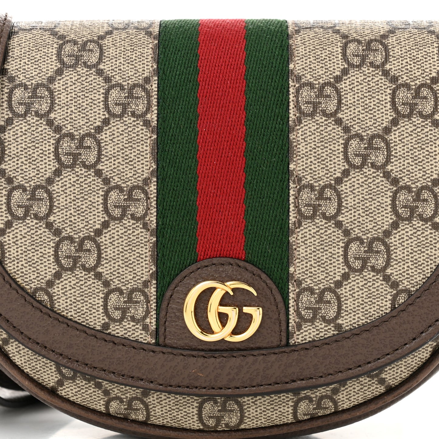 GG Supreme Monogram Textured Dollar Calfskin Web Mini Ophidia Flap Shoulder Bag Beige Ebony New Acero