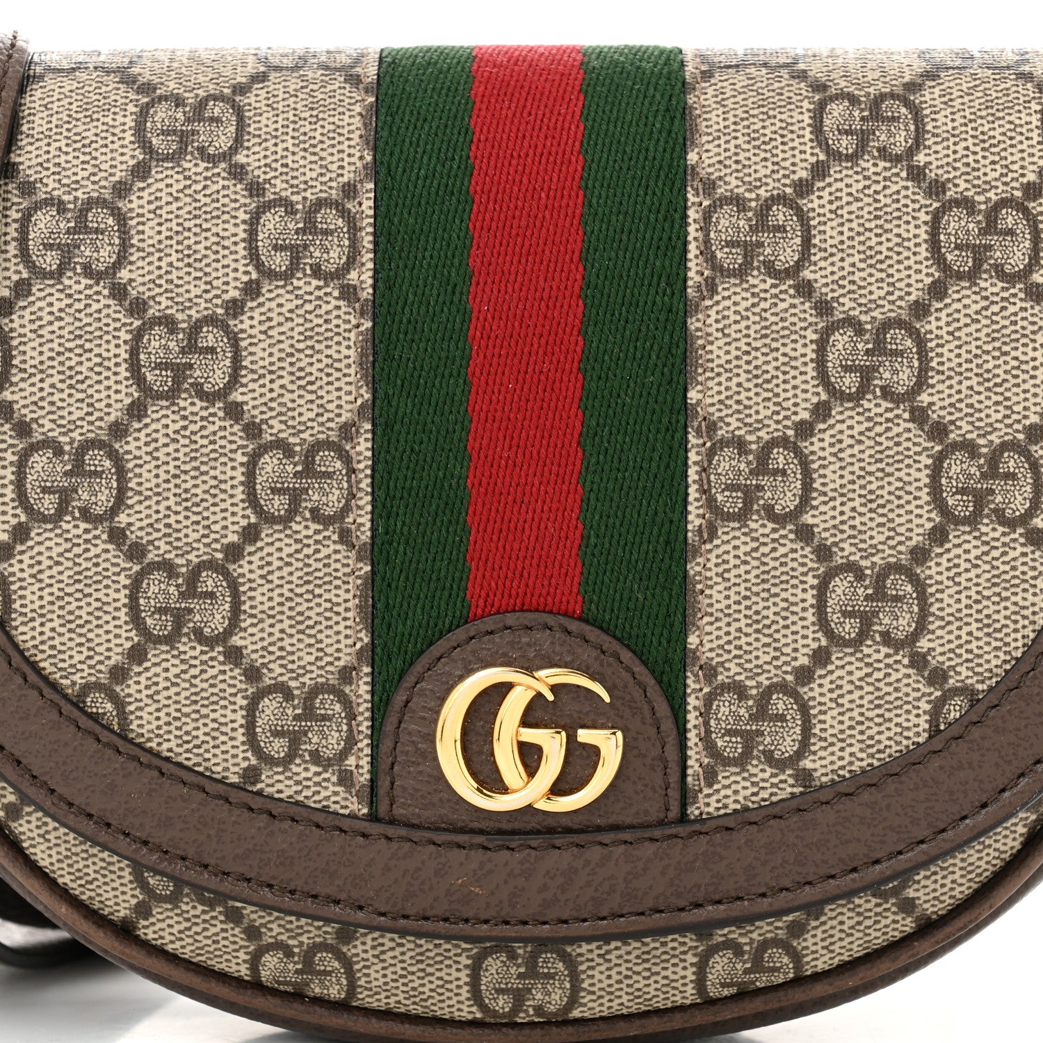 Gucci GG Supreme Monogram Textured Dollar Calfskin Web Mini Ophidia Flap Shoulder Bag Beige Ebony New Acero 8 of 11