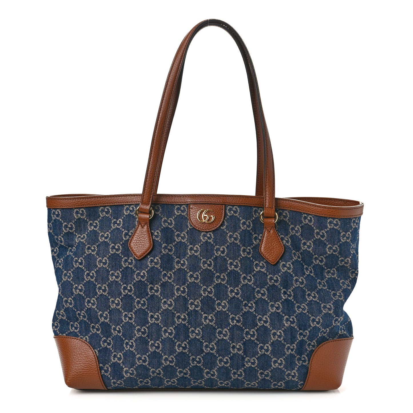 New Denim GG Monogram Medium Ophidia Shopping Tote Blue Tea Cuir