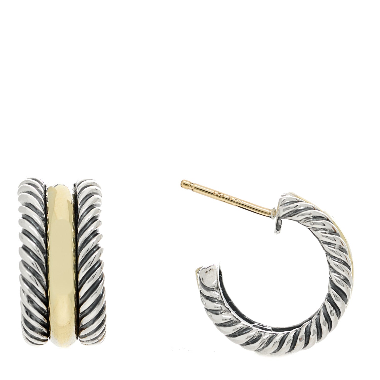 David Yurman Sterling Silver 14K Yellow Gold 16mm Cable Classics Hoop Earrings 1 of 5