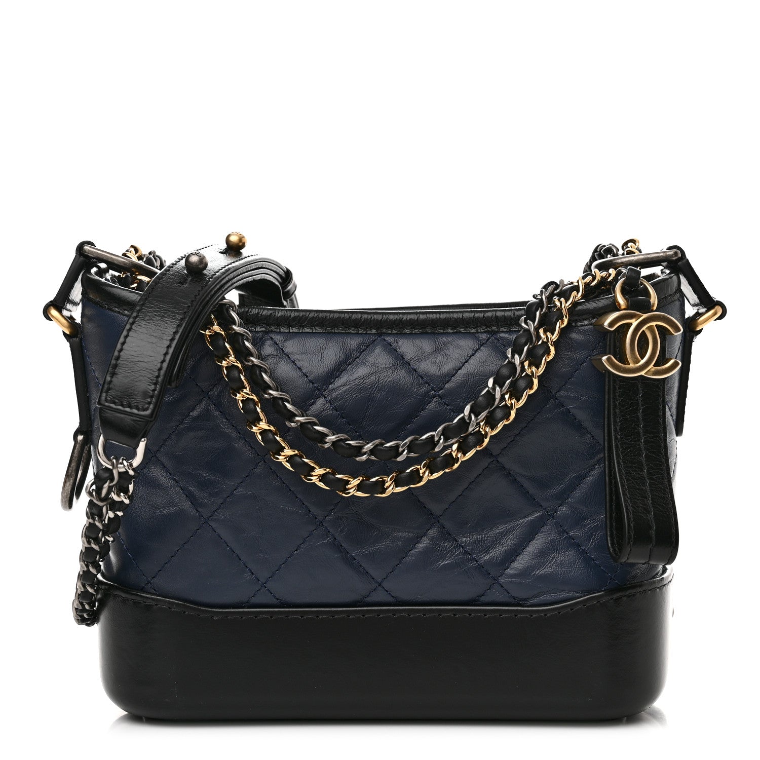 Chanel Aged Calfskin Quilted Small Gabrielle Hobo Navy Black 1 of 10