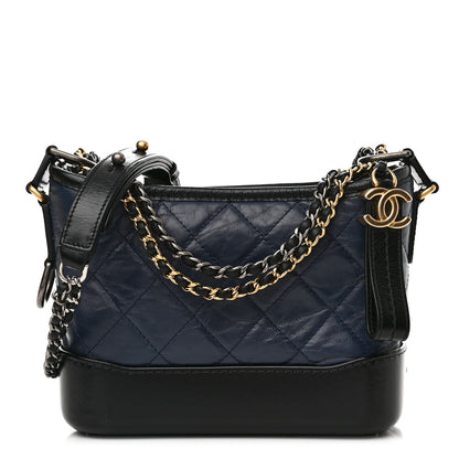 Chanel Aged Calfskin Quilted Small Gabrielle Hobo Navy Black 1 of 10