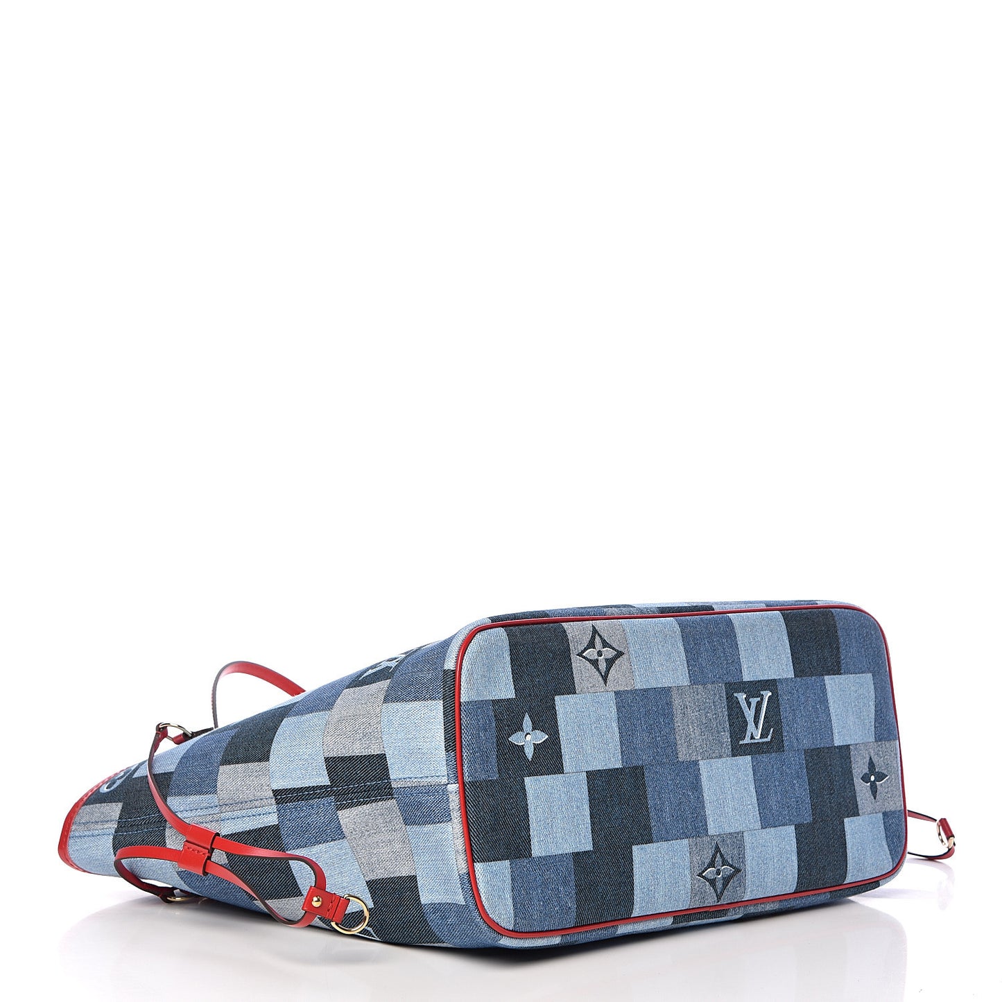 Denim Damier Monogram Patchwork Neverfull Blue Rouge
