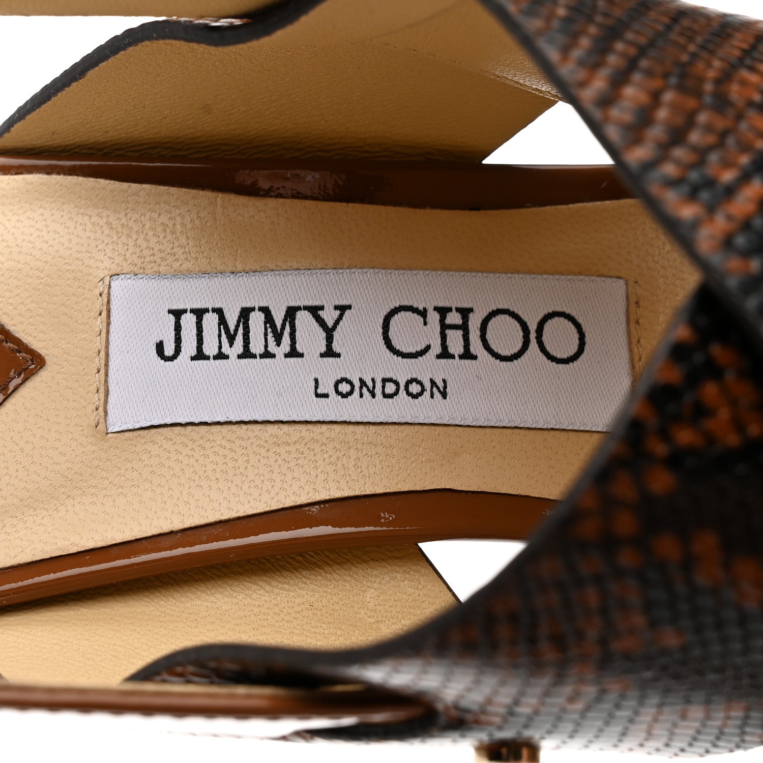 Jimmy Choo Patent Snake Printed AIX 85 Sandals 38.5 Cuoio 6 of 8