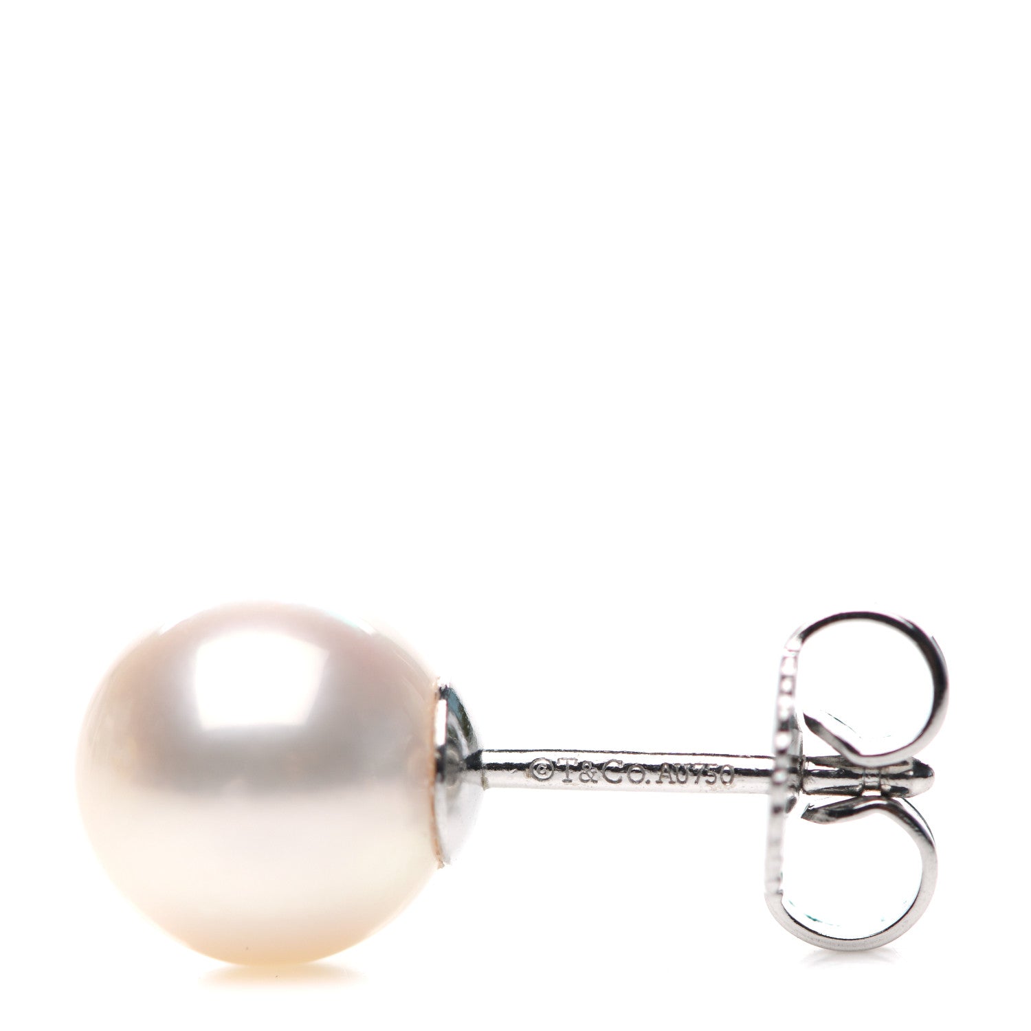 Tiffany 18K White Gold Akoya Pearl 8mm Signature Earrings 4 of 5