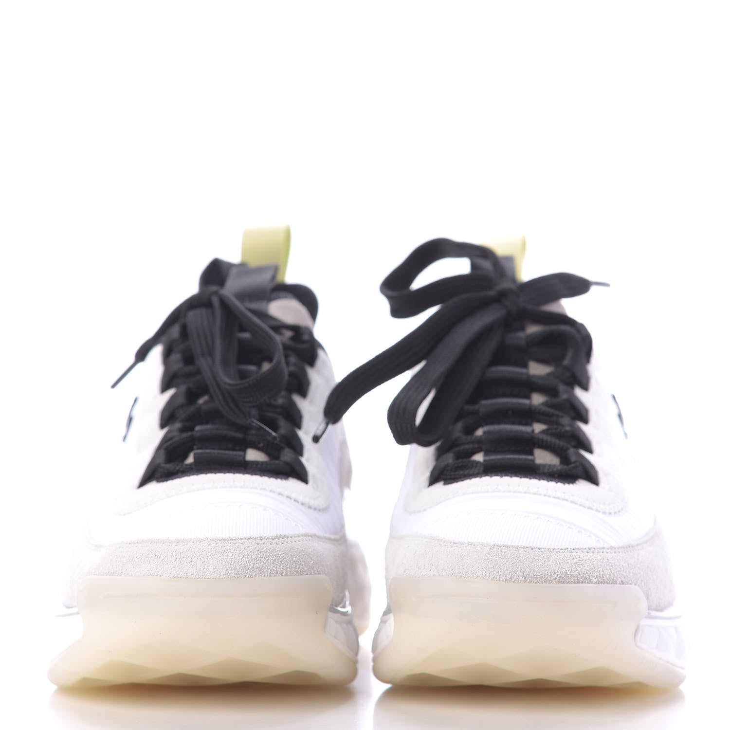 Chanel Nylon Calfskin Suede CC Sneakers 36.5 White Grey Yellow 2 of 11