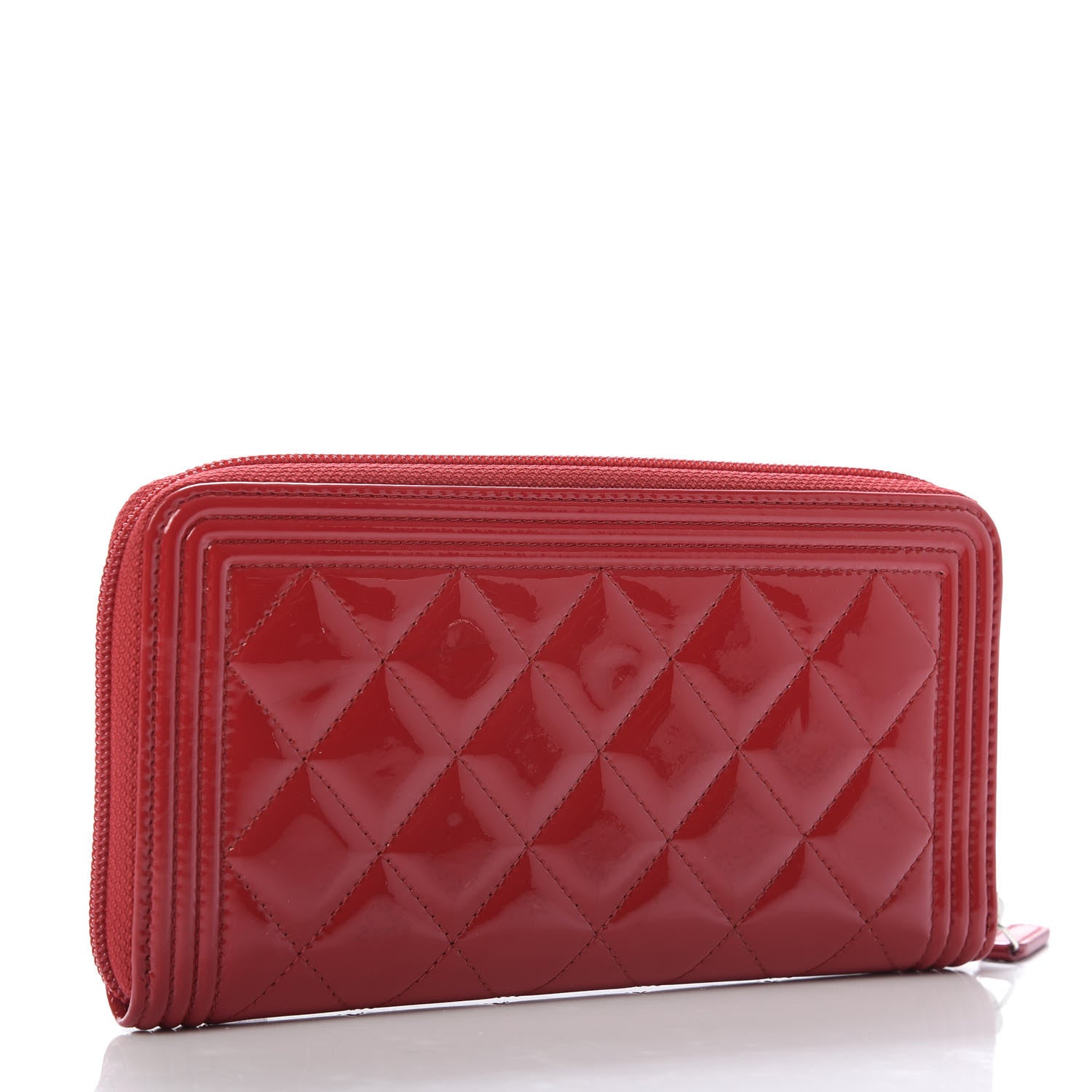 Chanel Patent Quilted Boy Zip Around Wallet Red 3 of 10