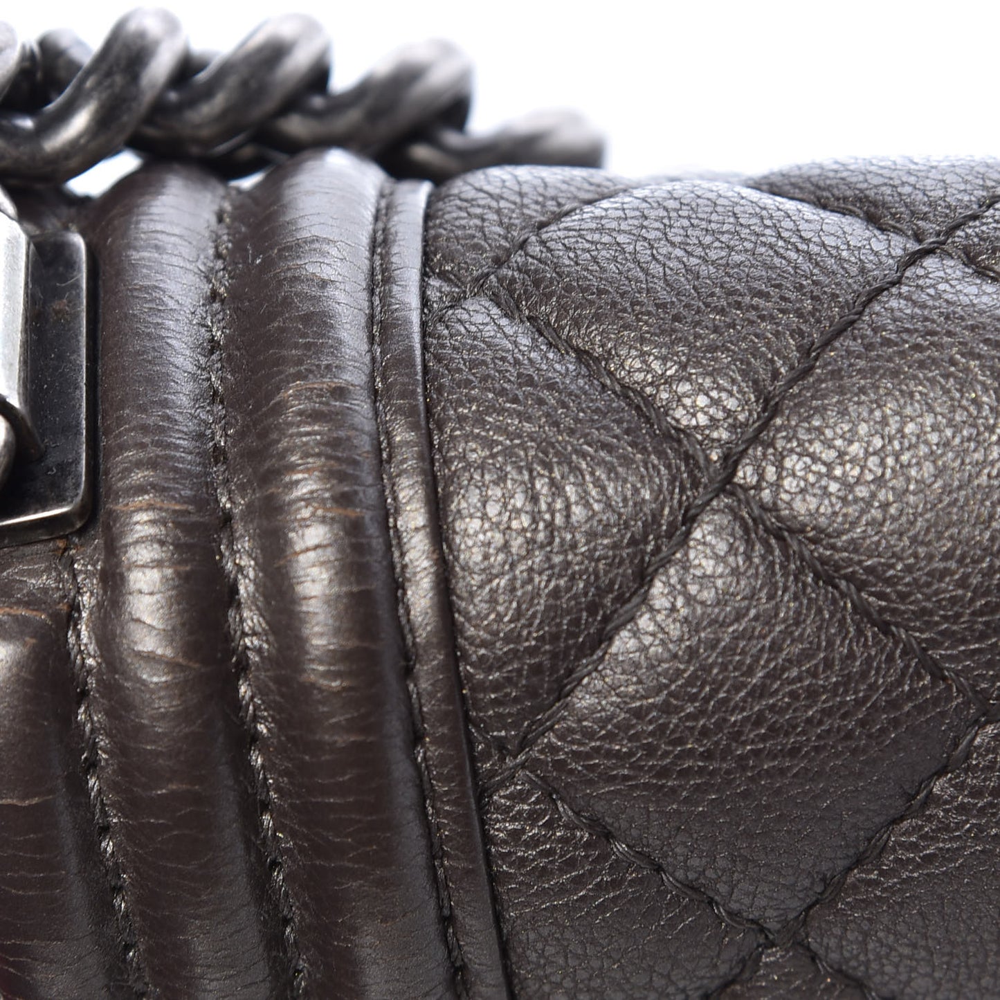 Metallic Calfskin Quilted Medium Boy Flap Dark Silver