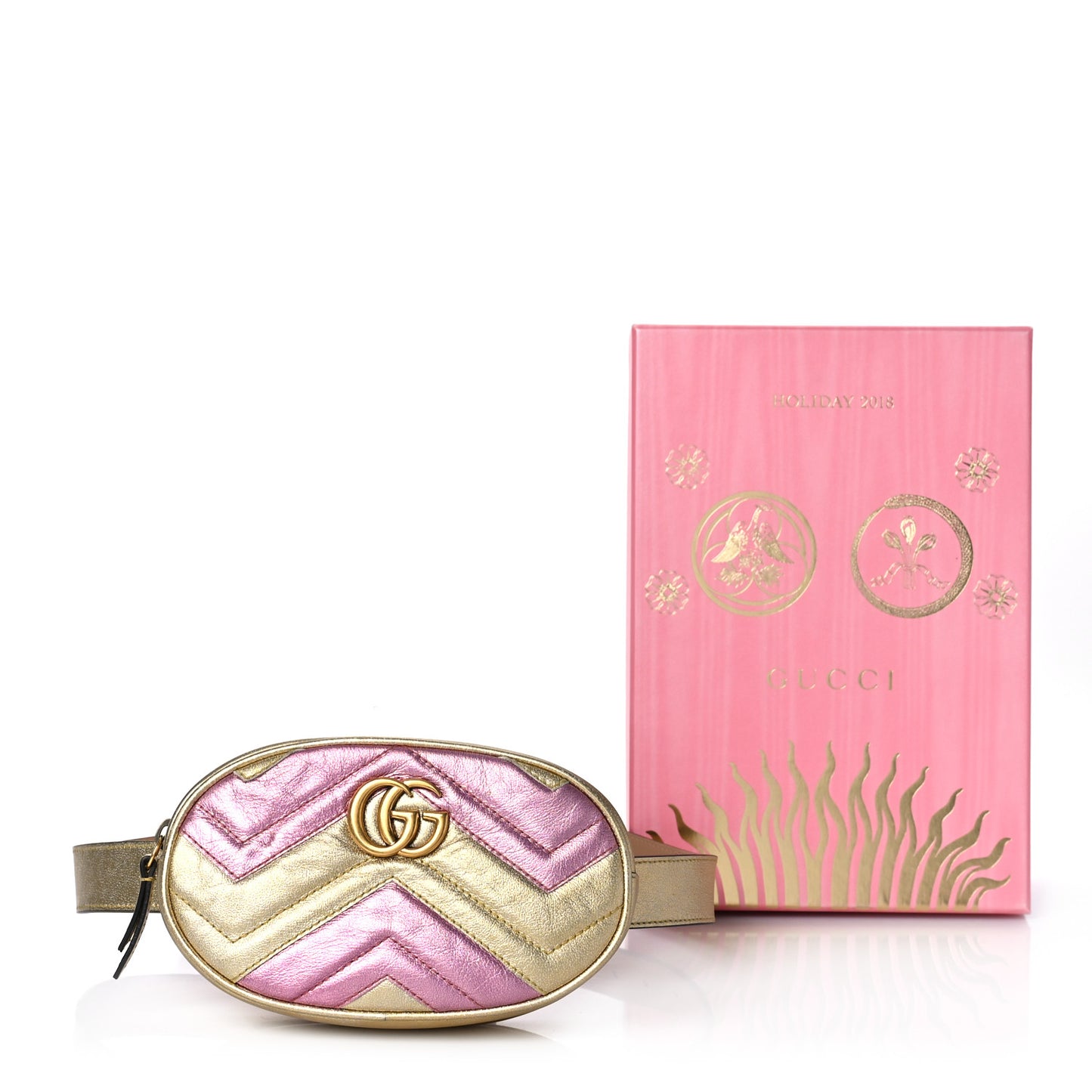 Metallic Nappa Matelasse Heart GG Marmont Belt Bag 75 30 Oro Vecchio Rosa