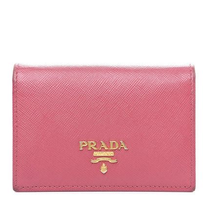 Prada Saffiano Metal Bi-Fold Card Holder Wallet Peonia 1 of 10