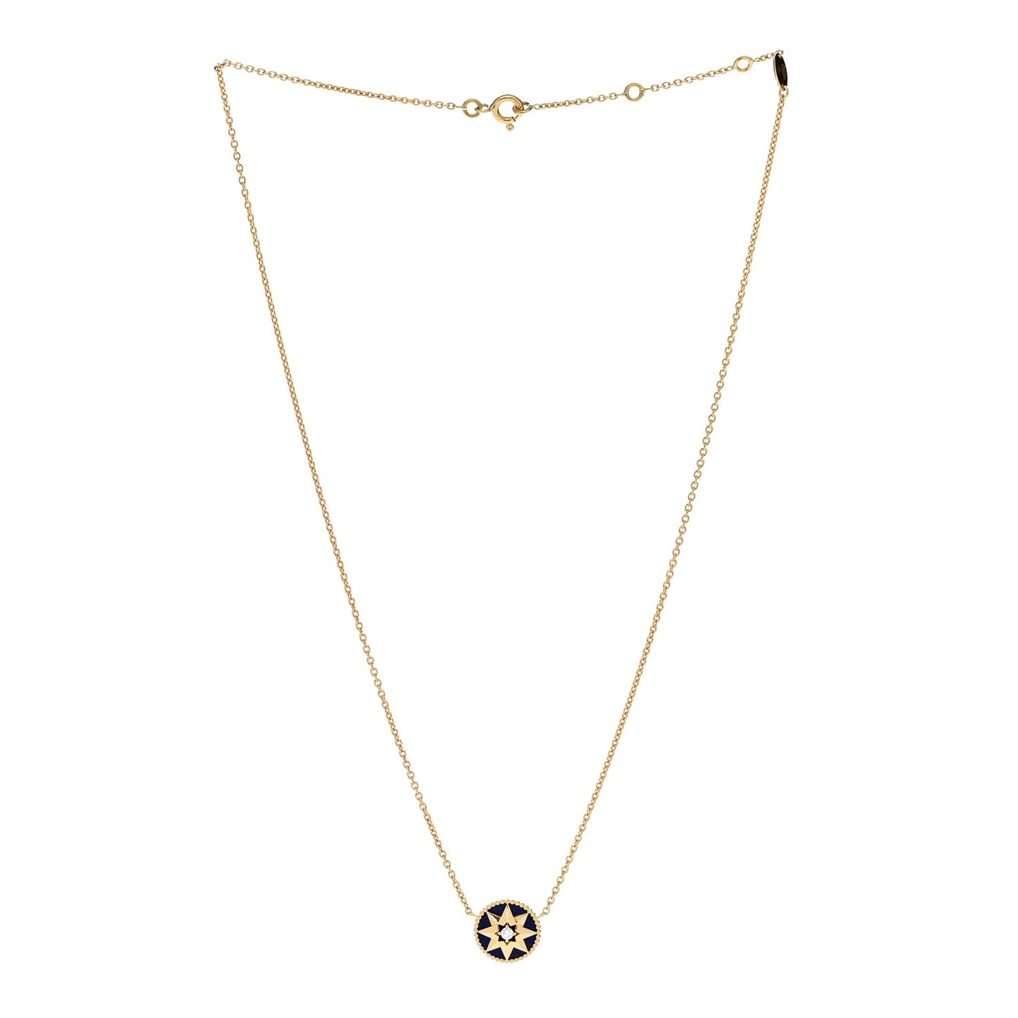 18K Yellow Gold Diamond Lapis Lazuli Rose Des Vents Necklace