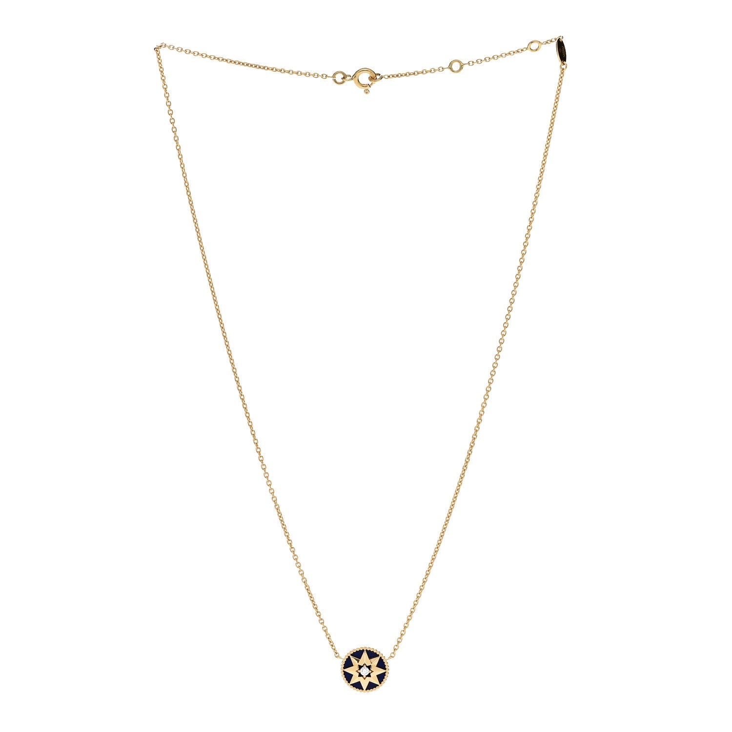 Christian Dior 18K Yellow Gold Diamond Lapis Lazuli Rose Des Vents Necklace 3 of 6