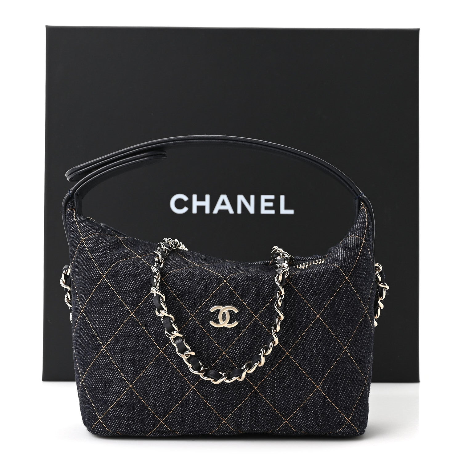 Chanel Denim Quilted Hobo Clutch With Chain Dark Blue Orange 10 of 10