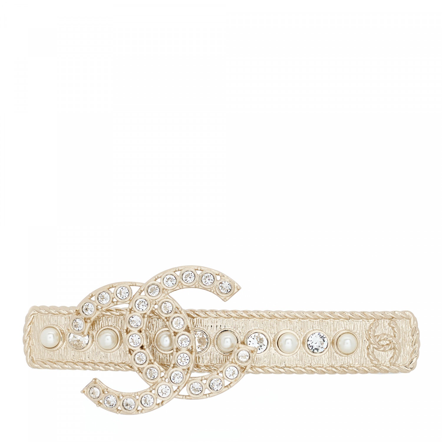 Chanel Metal Crystal Pearl CC Hair Clip Gold Pearly White 1 of 4
