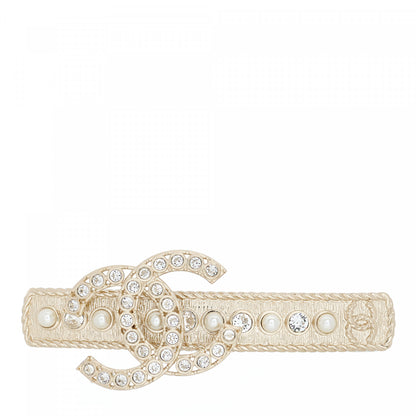 Chanel Metal Crystal Pearl CC Hair Clip Gold Pearly White 1 of 4