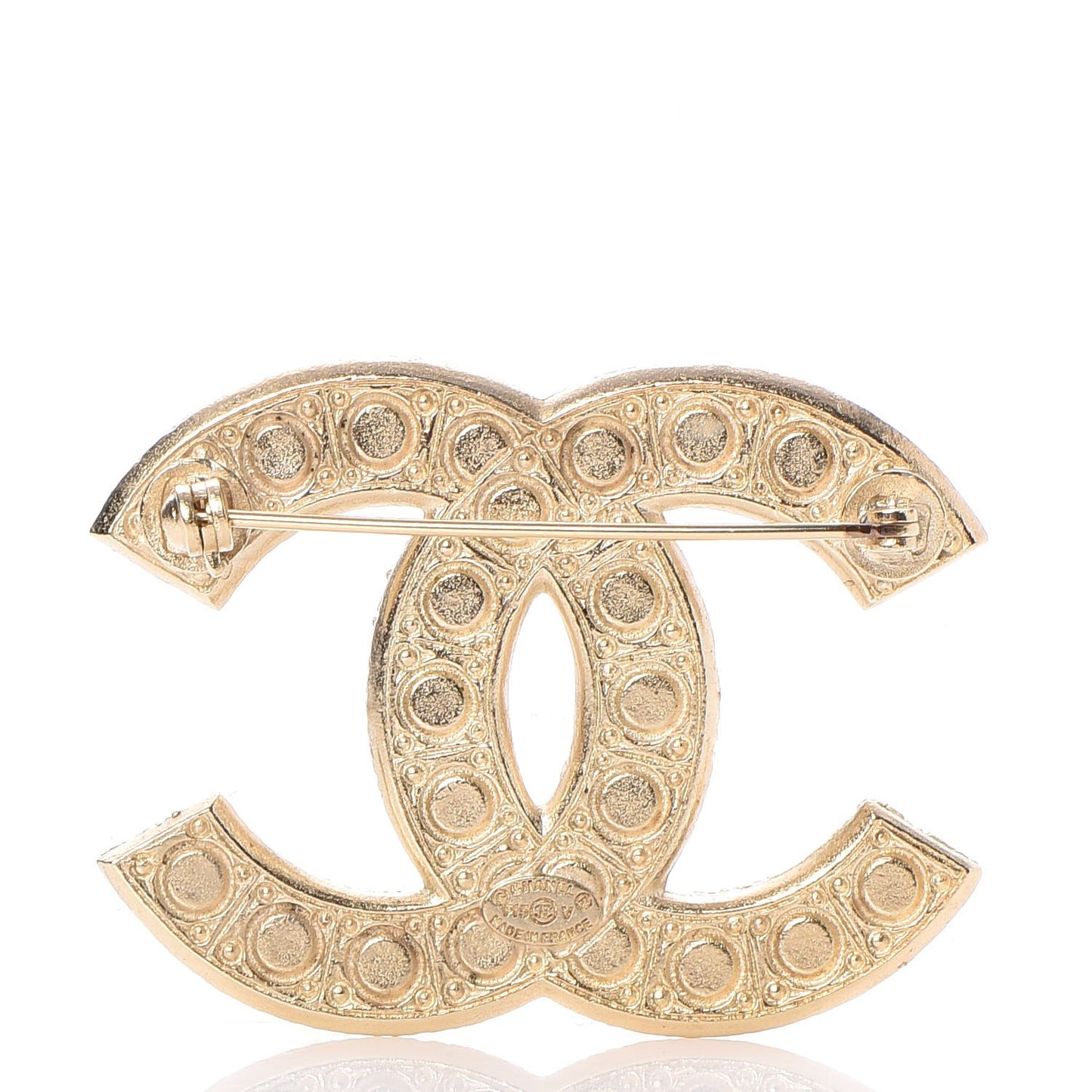 Pearl Crystal CC Brooch Gold