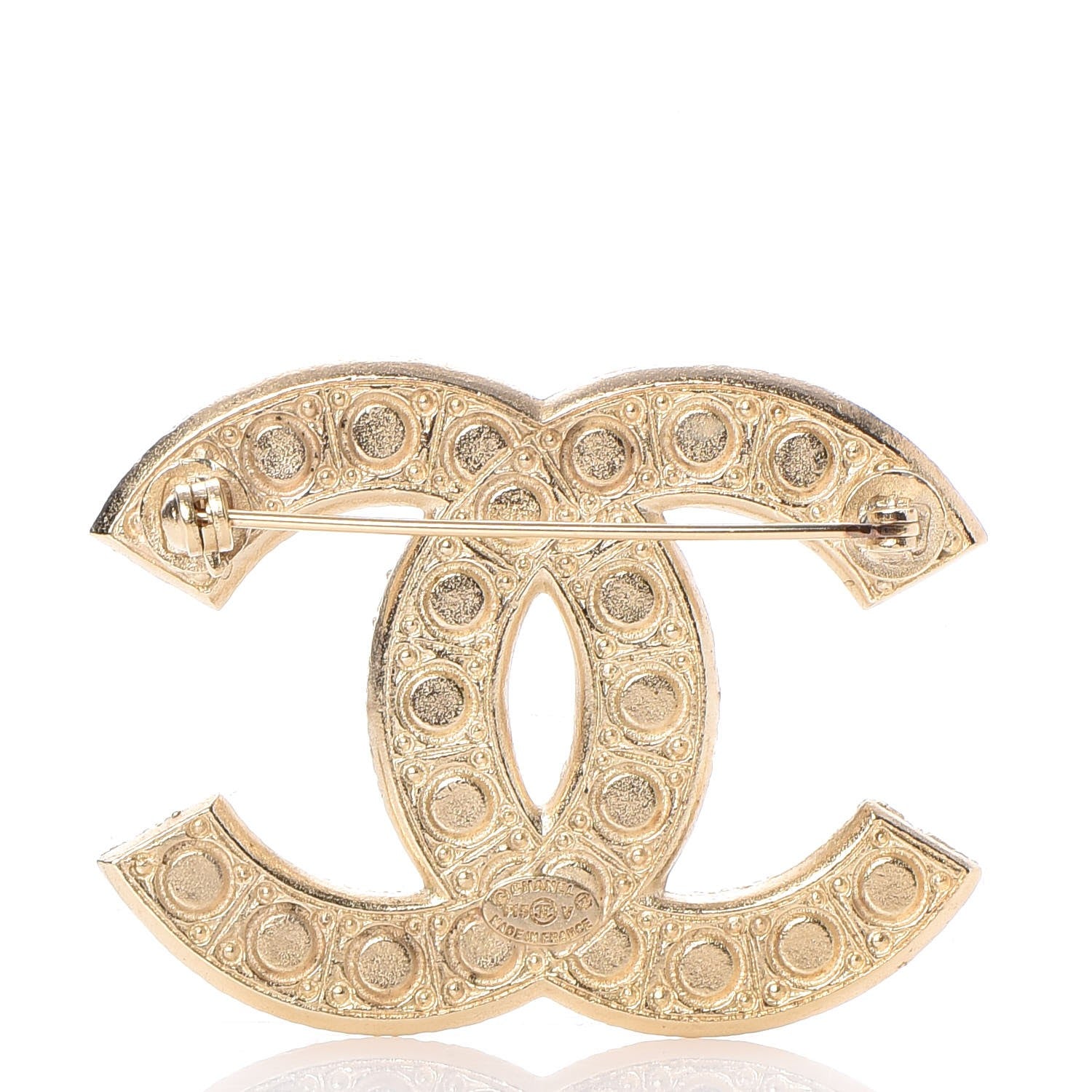 Chanel Pearl Crystal CC Brooch Gold 3 of 5