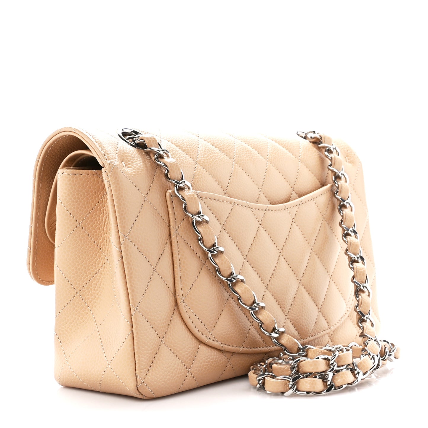 Caviar Quilted Small Double Flap Beige